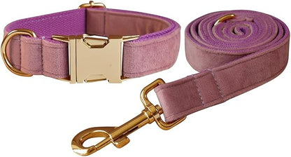 Love Dream Velvet Dog Collar and Leash Set, Soft & Comfy Adjustable Dog Leash and Collar with Heavy Duty Metal Buckle for Small Medium Large Dogs Training & Walking (Small, Light Purple)