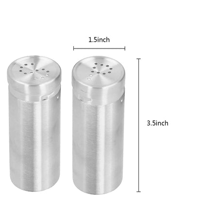 2-Pack Salt Pepper Shakers (Silver), Stainless Steel Spice Containers Seasoning Shaker Bottle with Shaker Lids, Sugar Salt Spice Pepper Seasoning Bottle Dispenser Spice Jars