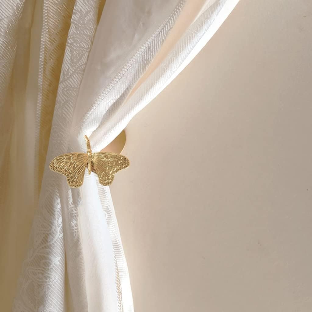 Brass Curtain Holdbacks 2 Pack, Polished Gold Butterfly Curtain Tiebacks Wall Mounted, Heavy Duty Curtain Hooks for Home Window Decoration Living Room Bedroom