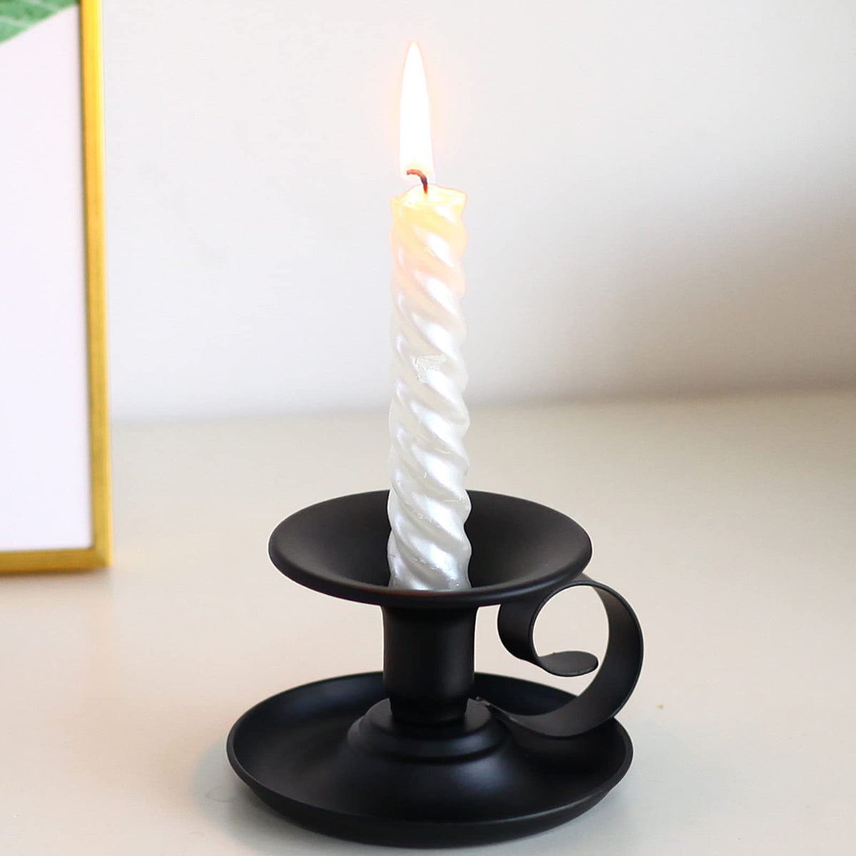 SZHTSWU Taper Candle Stick Holder, Set of 2 Retro Iron Candlestick Holders Candlelight Dinner Stand for Wedding Dinning Party Table Home Decoration (Black)