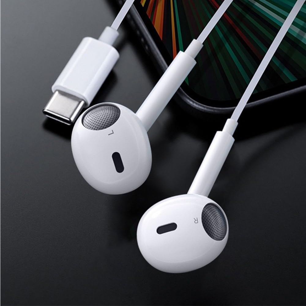 Type C Earphones for iPhone 15 15 Pro 15 Pro Max 16 16 Pro 16 Pro Max 17 17 Pro 17 Pro MaxHeadphones Wired, Stereo in Ear Earbuds Compatible with Most Type C Jack Devices Smartphones.