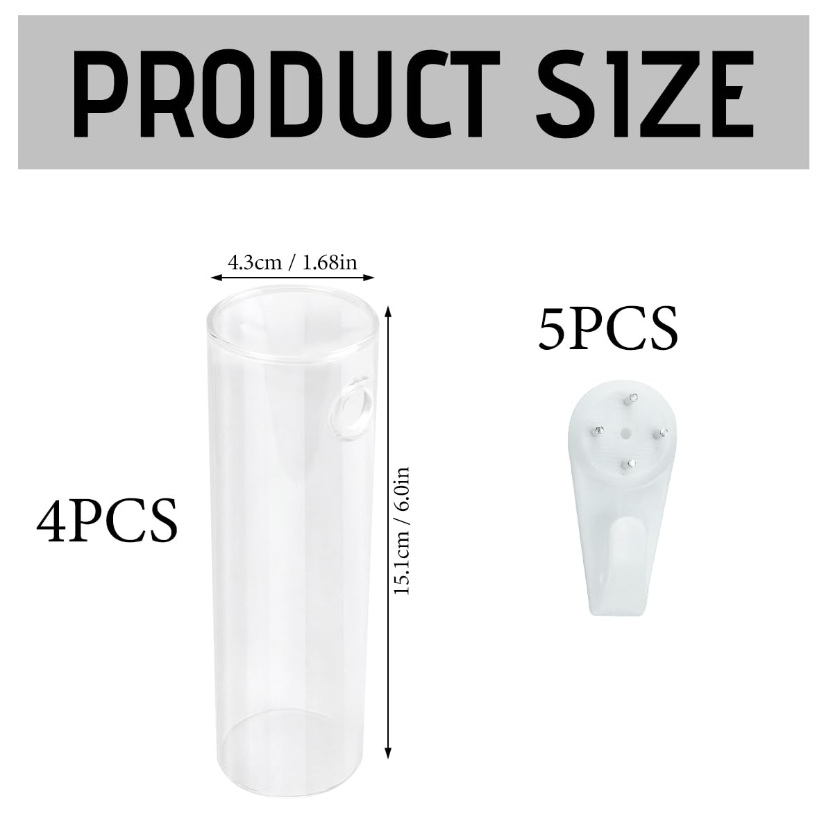 4 Pack Wall Hanging Glass Plant Holders with Hooks, Hanging Glass Vase Transparent Wall Mounted Propagation Station for Home Decor Dining Table, Cylinder Set