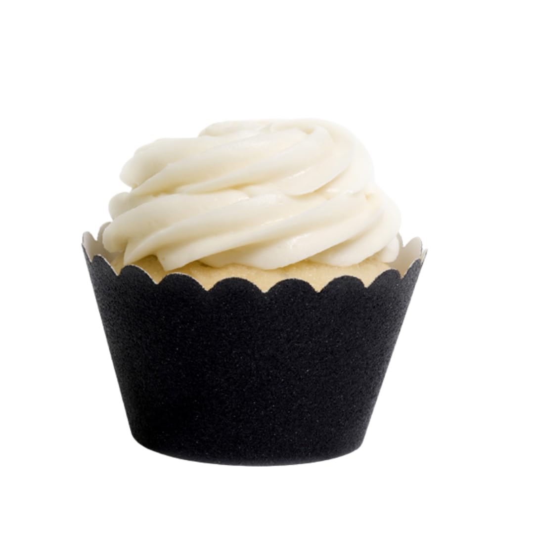 Koyal Wholesale Black Cupcake Wrappers Glitter Decorative Cupcake Liners for Weddings, and Parties, Elegant Tuxedo-Style Glitter Black Cupcake Holders for Events, Birthdays & Dessert Tables, Set of 50