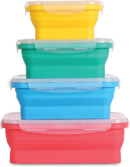 Deke Home - Collapsible Silicone Food Storage Containers with Lids, Set of 4, BPA-Free, Airtight, Space-Saving Meal Prep & Lunch Box, Microwavable, Freezer & Dishwasher Safe, Camping & Travel
