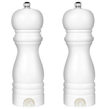 Salt and Pepper Grinder Set - Adjustable Wooden Grinders, White Salt and Pepper Mills, Refillable Salt and Pepper Shakers with Adjustable Coarseness, 7 Inch for Kitchen (Set of 2)