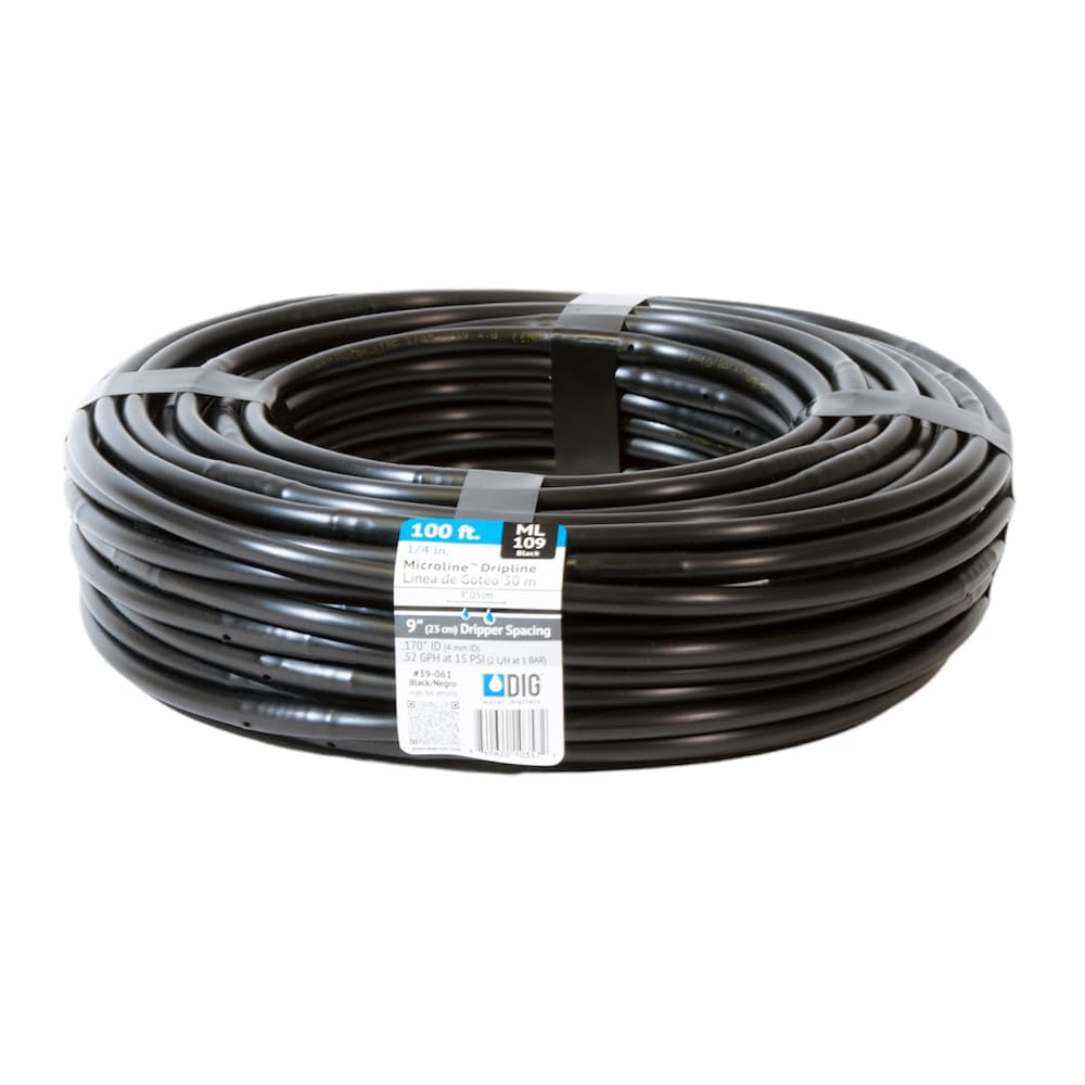 DIG ML-109, 100', ¼" MICROLINE Dripline - 9” Spacing, Color Black – UV Protected Drip Line