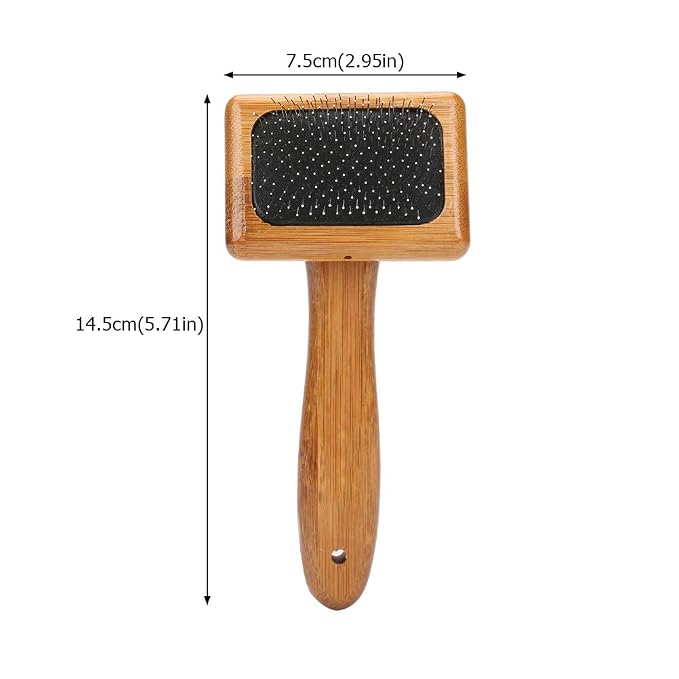 Oumefar 1PCS Bamboo Dog Hair Comb, Pet Wooden Brush Massage Grooming Slicker Brush with Rounded Bristles(Charged)