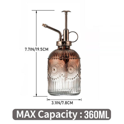 35 oz/1000 ml Metal Indoor Small Watering Can with Long Spout for House Plants Decorative, 12 oz/360 ml Glass Plant Mister Spray Bottle for Bonsai Garden Flowers (Grey)