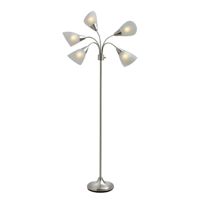 Adesso Floor Lamp with 5 Movable Shades & Adjustable Brightness, Brushed Steel Finish, Silver Perfect Lighting for Bedroom Decor, Beauty & Art Studio