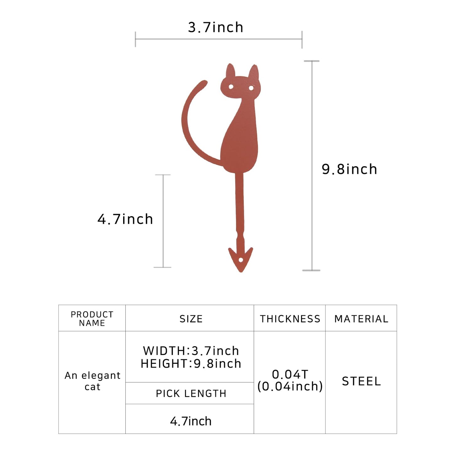 Elegant Cat Metal Garden Stake – Powder-Coated Steel Plant Pick for Pots & Planters, Rustic Indoor/Outdoor Decorative Accent