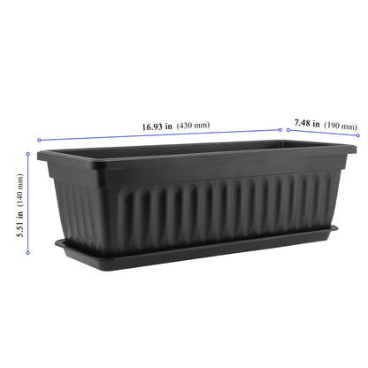 KEILEOHO 6 Pack 17 Inch Plastic Window Flower Box Planter, Rectangular Windowsill Planters with Trays and 30 Plant Labels, Countryside Flower Box Planter Plastic Vegetable Planters, Black