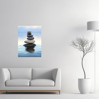 QIXIANG Zen Canvas Wall Art Zen Stone Painting Prints Spa Meditation Painting Artwork for Spa Yoga Room Bathroom Wall Decor Frame (12.00" x 18.00", Zen 1)