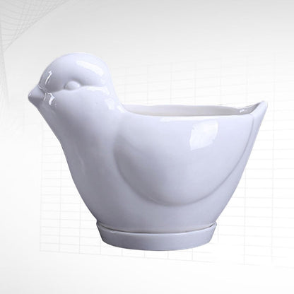 CALLARON Ceramic Bird Shape Flower Pot and Succulent Plant Container Tray, Small White Cartoon Planter for Indoor Desktop Decor