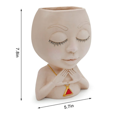 Face Planter Pot Cute Resin Flower Head Planters for Indoor Outdoor Closed Eyes Succulent Pots Gift IdeaI for Mother and Appreciation Christmas with Drainage Hole