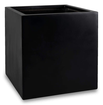 Black Square Planter Box Indoor Outdoor Flower and Tree Large Cube Planting Pot 16" X 16" - Fiberstone