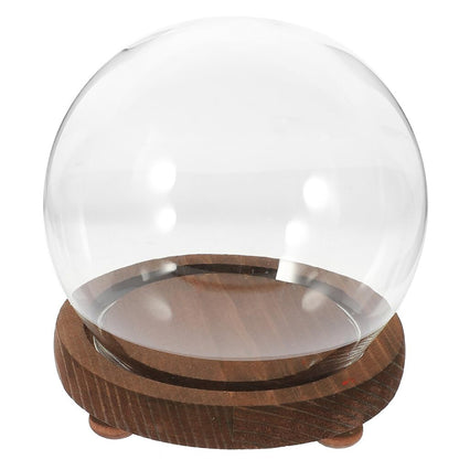 HOLIDYOYO Clear Glass Cloche Display Dome Bell Jar with Wood Base Diy Snow Globe Kit Keepsake Display Case Terrarium for Preserved Plant Succulent Craft 3.9 Inch