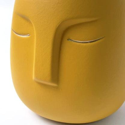 GeLive Head Succulent Plant Pot Ceramic Face Planter Modern Statue Flower Vase Windowsill Box with Drainage Hole Home Decoration Indoor Outdoor Container Gold Eyes (Yellow)