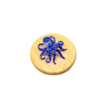 Handmade Mini 2" Blow Glass Sea Animals Figurine Art, Octopus, Cool Stuff, Home or Garden Decor Gift Ideas (Blue with Silver Polka Dots) No.9