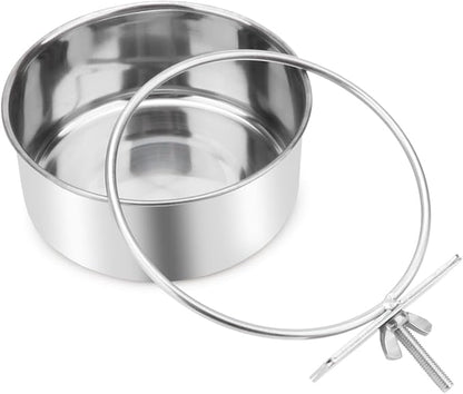 Pet Food Water Bowl with Clamp Holder Stainless Steel Coop Cup Hanging Feeder for Dog Bird Parrot Cat Rabbit (M)