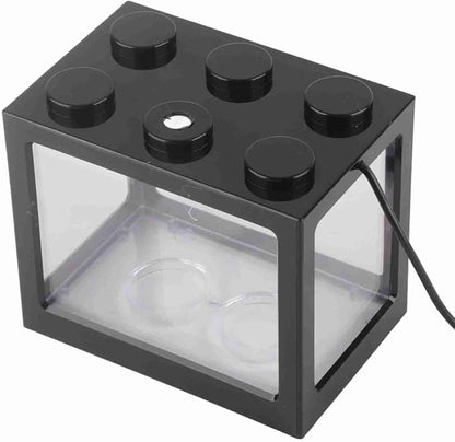 Mini USB LED Aquarium Fish Bowl Plastic Tank with White Light for Desk Tabletop Decor Energy-Saving Office Accent(Black)
