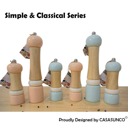 CASASUNCO Manual Salt and Pepper Grinder Set Salt & Pepper Mill Sets Wooden Salt Pepper Grinder Set Salt & Pepper Shakers Gift Set- Customized Coarseness - Ceramic Core - Blue+Peach (Set of 2, 6")