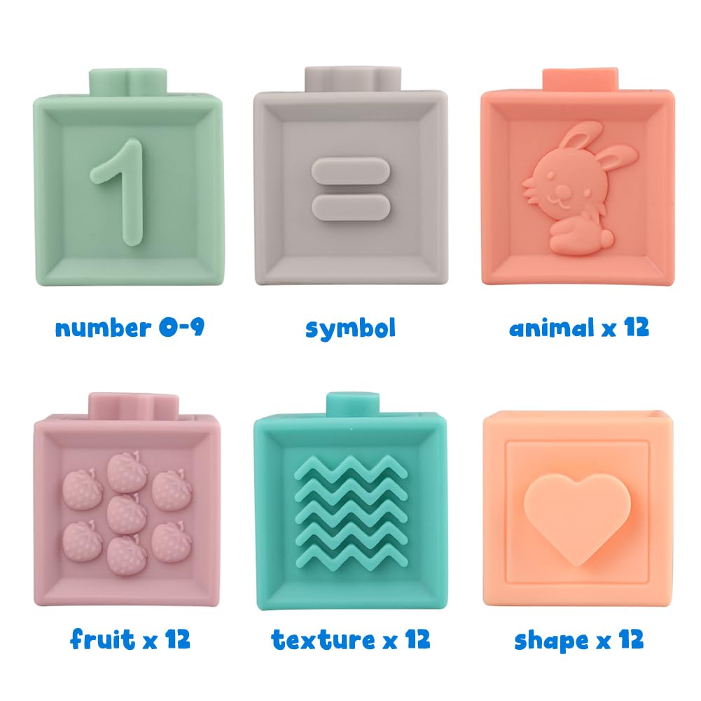 Litand Soft Stacking Blocks for Baby - Sensory Montessori Toys Toddler Activities - Gifts for Boy Girl 6 9 12 18 Months 1 2 3 Year Old Birthday - Infant Bath Toys