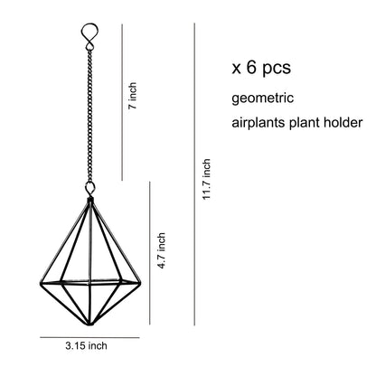 ZOOELAY Air Plants Hanging Holders Indoor Small Metal Airplants Rack Hanger Himmeli Geometric Planter Tillandsia Air Ferns Display with Chains 6 Pcs Black Diamond Shape …