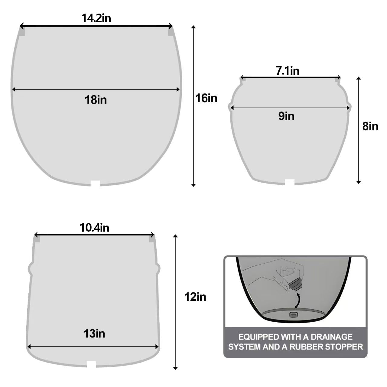ShangDemonMaster Craft flowerpots 18"+13"+9" Dia Round Concrete Planter Set of 3 Large Outdoor/Indoor Planter Pots Containers with Drainage Holes and Rubber Plug for Home Garden (White, Large)