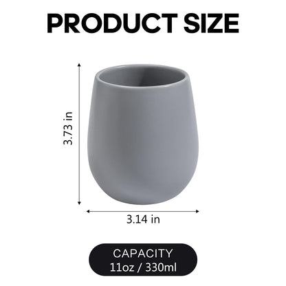 Grey Ceramic Toothbrush Holder - 11Oz Small Bathroom Tooth Brushing Holders, Reusable Mouthwash Cup, Toothpaste Holder, Makeup Brush Holder, Pen Holder for Bathroom Countertop, 1PC
