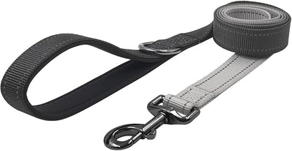 Dog Collar Leash Set, Gradient Color, with Safety Reflective Strips, 5 ft Matching Leash, Neoprene Padded Handle, Adjustable 4 Sizes for Small Medium Large Dogs.(M, Black Grey)