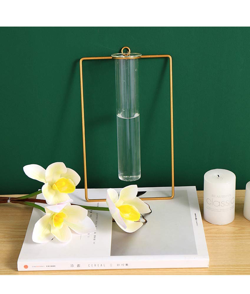 yaocoral 2 Pack Nordic Wall Vase Hanging Geometric Gold Flower Vase Wall Mount Metal Frame Vases Hydroponic Glass Bud Vase Decor for Home Wedding Farmhouse