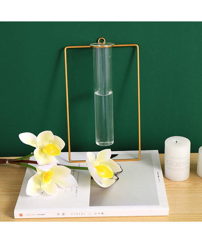 yaocoral 2 Pack Nordic Wall Vase Hanging Geometric Gold Flower Vase Wall Mount Metal Frame Vases Hydroponic Glass Bud Vase Decor for Home Wedding Farmhouse