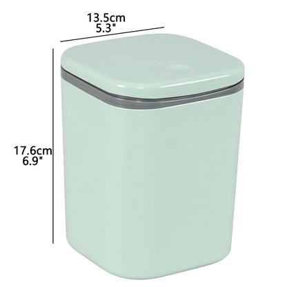 Feicanhao Mini Desk Trash Can with Lid, 0.5 Gallon/2 L Press-Top Tiny Countertop Waste Basket, Green