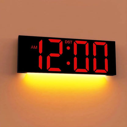 JALL 12" Large Digital Wall Clock, Big LED Number Dispaly, RGB Colors, DST, Night Light for Classroom Living Room Bedroom Mounted Birthday Xmas Gift for Senior, Black Shell, Red Font