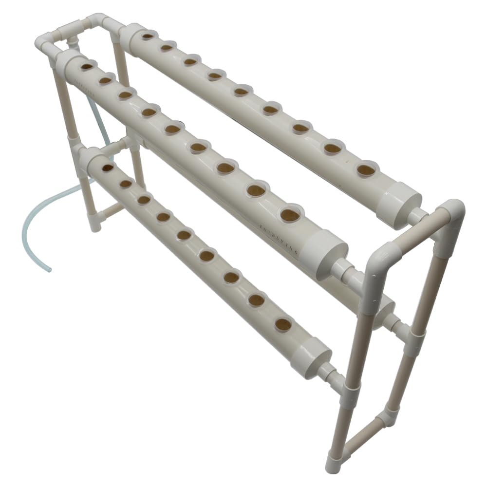 EQCOTWEA Wall-Mounted Hydroponic Grow Kit 36 Plant Sites Hydroponics Planting System 4 PVC Pipes Hydroponic Gardening Indoor System with 110V Water Pump,Planting Sponge,Hose