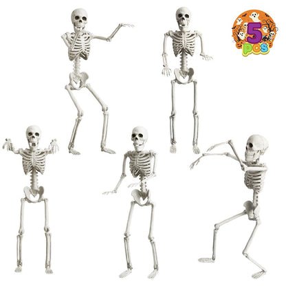 16" Small Posable Halloween Skeletons Decorations: 5 Pack Durable Plastic Scary Skeleton Props – Realistic Full Body Bones, Reusable Indoor & Outdoor Yard, Garden, Haunted House & Party Decor