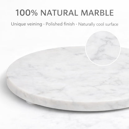 KC KULLICRAFT 11-Inch Round Marble Cheese Board – Solid White Natural Stone Cutting Board & Charcuterie Serving Tray with Non-Slip Feet, 0.5” Thick, Easy to Clean.