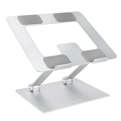 Amazon Basics Sturdy and Portable Ergonomic Laptop Stand for Desk, Height Adjustable Riser with Ventilated Cooling, Foldable, Fits all Laptops up to 15.6 Inch, Silver