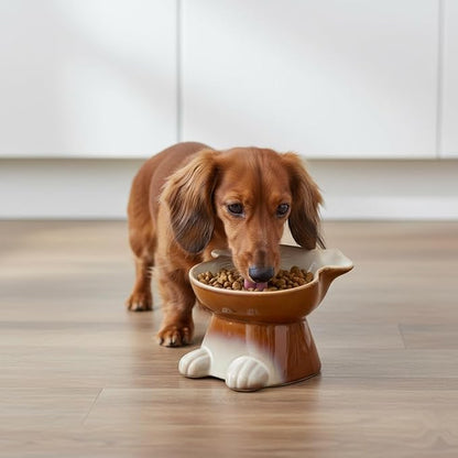Nihow Elevated Ceramic Dog Bowls: 6.5 Inch Raised Dog Bowl for Food & Water | Food Safe Bowl for Medium/Small Size Dogs - Brown Puppy Bowls for Protecting Pet's Spine(1 PC)