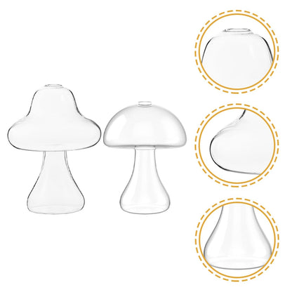 MALUGOGO 2pcs Glass Mushroom Vase Hydroponic Plant Vases Desktop Flower Pot Terrarium for Indoor Home Office Décor