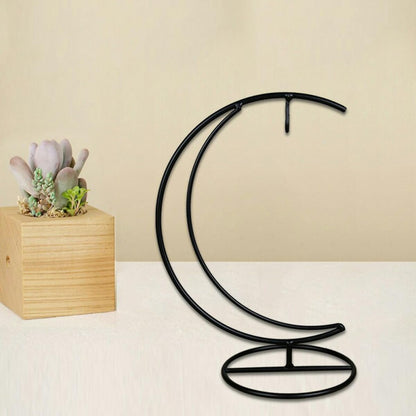 TOBBOMEY Iron Half Moon Plant Stand and Ornament Display Holder, Hanging Terrarium Stand for Home Office Décor, Decorative Pendulum Rack for Glass Pots and Holiday Ornaments