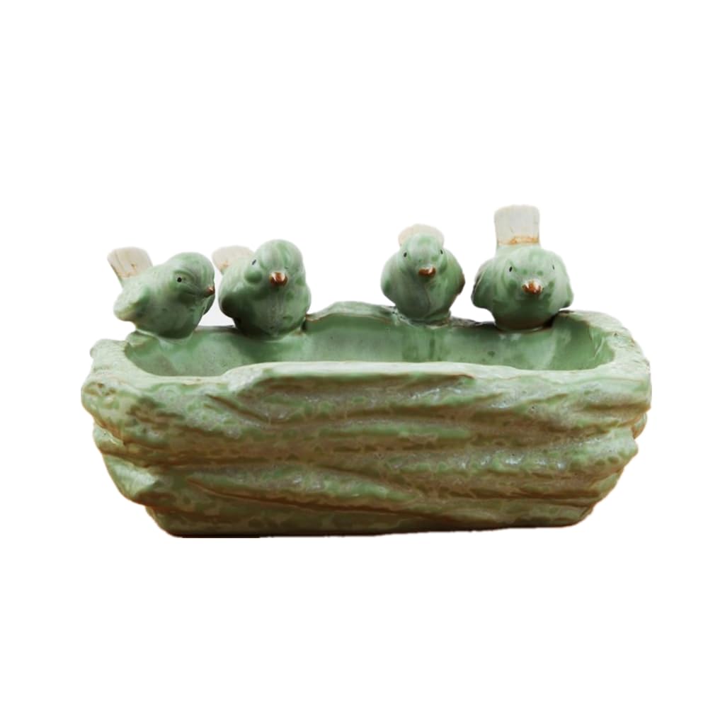 Ceramic Succulent Pot, Handmade Animals Bird Succulent Planter/Plant Pot/Flower Pot/Bonsai Pot for Herb, Succulent,Cactus Container Large-Caliber for Home Decor (Four Birds)