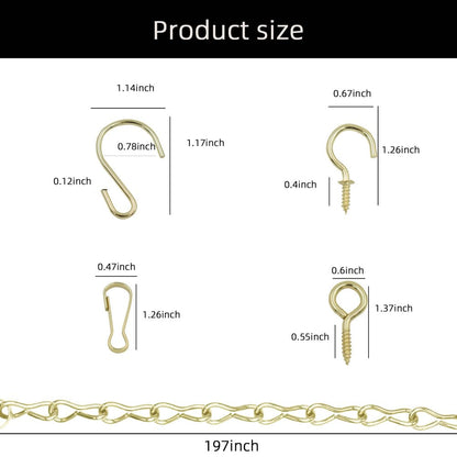 236 Inch Gold Hanging Baskets Chains - Adjustable Length, Brass Decorative Metal Chain with A Great Assortment of Hooks for Hanging Bird Feeders Planters Baskets Billboards Ornaments, Chain Hooks DIY