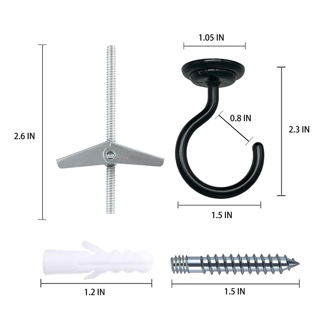Lizntiate Ceiling Hook Large Swag Heavy Duty Hook with Hardware for Hanging Plants Ceiling Easy Installation Cavity Wall Dry Wall Indoor & Outdoor (4 Sets Black)