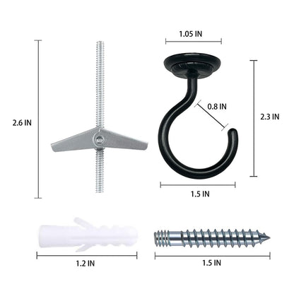Lizntiate Ceiling Hook Large Swag Heavy Duty Hook with Hardware for Hanging Plants Ceiling Easy Installation Cavity Wall Dry Wall Indoor & Outdoor (4 Sets Black)
