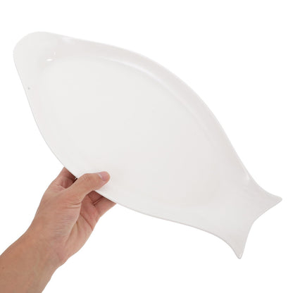 Hemoton Oval Ceramic Fish Plate 15.74X7.48In Pure White Steamed Fish Dish Serving Platter for Kitchen Dining and Entertaining