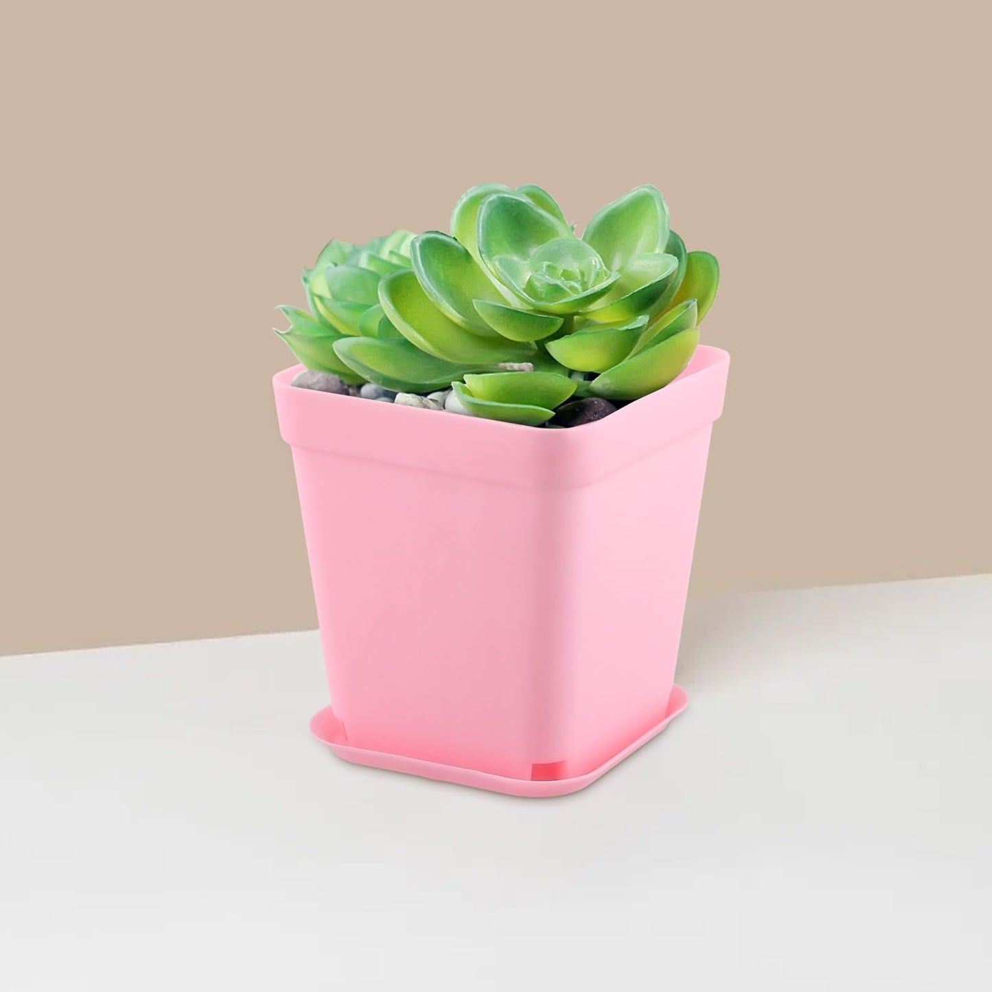 HOIGON 100 Pack 2.75 Inch Pink Square Nursery Pot, 7cm Thickened Plastic Nursery Pots with Drain Holes Trays, Small Square Planting Containers Bulk Set for Seedling Flower Tomatoes Basil