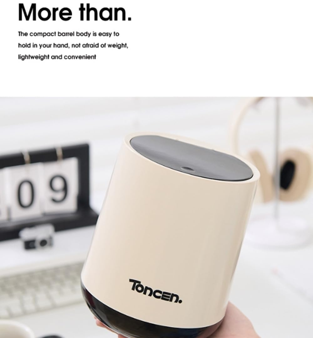 Mini Desk Trash Can with Top Lid Small Table Round Wastebasket Mini Garbage Cans Waste Bin for Office Home Living Room Car (Beige)