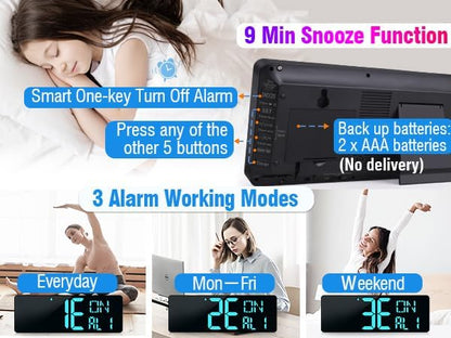 TXL 17.2" Large Digital Wall Clock Bluetooth Sync Time, LED Wall Clock with Date and Temperature, Count Up/Down Timer Clock with Remote Control, Adjustable Brightness Alarm Clock