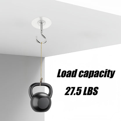 Adhesive Ceiling Hooks 4 Pack, 30lbs Super Heavy Duty Self-Sticking Hangers for Hanging Plants, Lights, Wind Chimes, Lanterns – 8cm Round No Drill Pad, Stainless Steel, Peel & Stick for Smooth